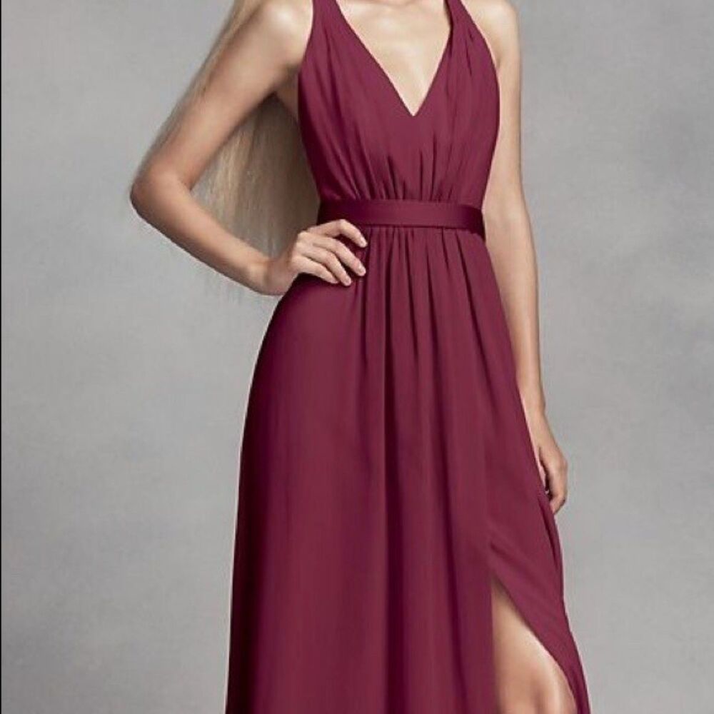 White By Vera Wang Burgundy Chiffon Bridesmaid Dress Size 12